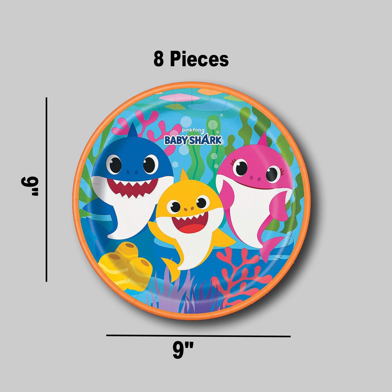 8 Count Baby Shark Party Paper Dinner Plates 9" Durable Disposable Plates for Kids’ Birthday & Classroom Parties
